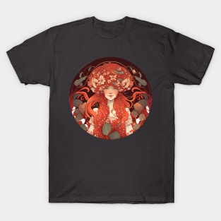 Mushroom Head Woman | Cottagecore Redhead in the Forest T-Shirt